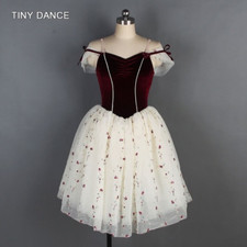 Off Shoulder Burgundy Velvet Bodice Romantic Ballet Tutu Performance Costume