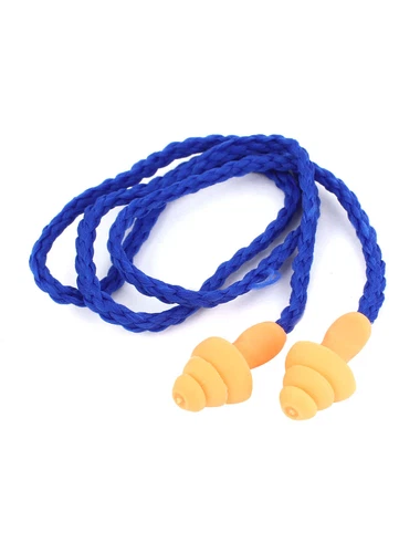 25 Long Nylon String Reducer Noise Silicone Earplugs Orange Blue - - Picture 2 of 2