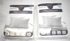 All-in-One 2 Pack Zippered Pillow Protector w/ Bed Bug Blocker White Lot of 2