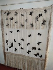 vintage fabulous Chinese type silk piano embroidered shawl fringes needlework