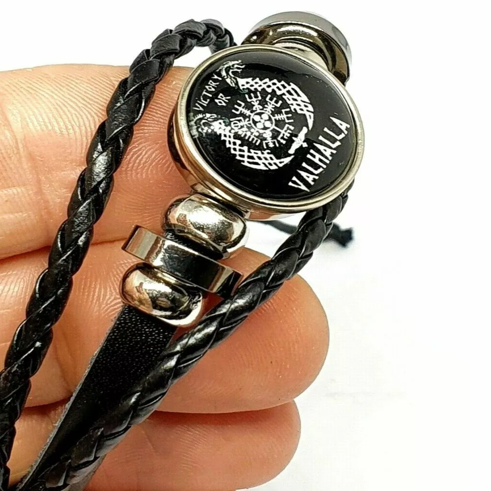 TURTLEDOVE Viking Leather Bracelet With Vegvisir & Jormungandr Dragon - Adjustable Norse Pagan Cuff - View #7