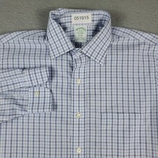 Brooks Brothers Shirt Mens Size 16 Blue Plaid Dress Button Up Long Sleeve