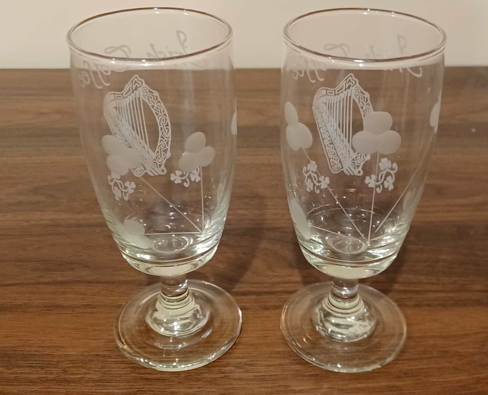 Set of 2 Harp Duiske Irish Coffee Glasses Clover Shamrock Etched eBay