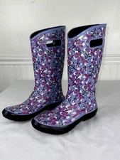 Bogs Floral Magnolia Rain Boots Women 8M Rubber Pull On Tall Waterproof