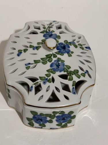 Vintage Andrea von Sadek Schmuck Schmuckschatulle oder Bonboniere blaue Blumen Vinca - Bild 5 von 8