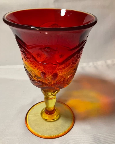 Vintage L E Smith Amberina Glass Goblet Red to Amber American Federal Eagle