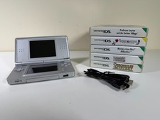 Nintendo DS Lite Silver Console + 5 Games Bundle - Tested Working - VGC