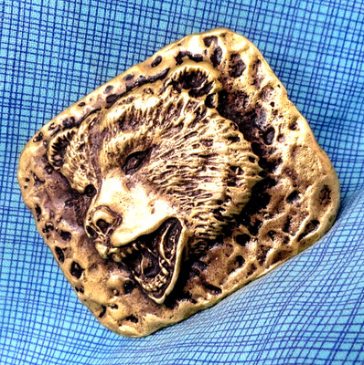 Grizzly Bear Dress Belt Buckle Artisan Signed No 1 Brass Vtg SLC Utah    .GMP003
