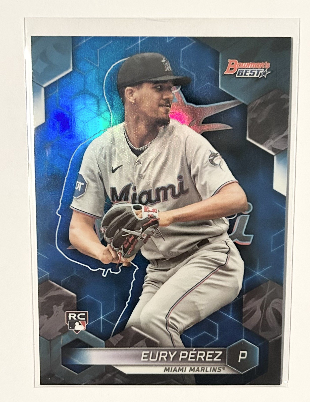 Eury Perez 2023 Bowman's Best BLUE REFRACTOR /150 Rookie RC #34 Miami Marlins