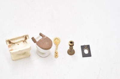 Vintage Holz Puppenhaus Miniaturen Dol-Toi & andere Puppenstube Toilette, Waschbecken 