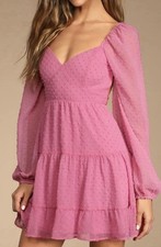 Lulus Longing and Love Swiss Dot Puff Sleeve Dress Size Large