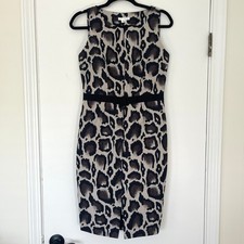 PAULE KA 38 (US 6) Animal Print Belted Lined Dress Designer Leopard Grosgrain