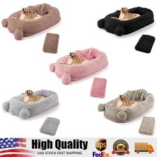 71" Human Sized Dog Bed, Large Dog Bed with Blanket, Handle  2 Storage Pockets