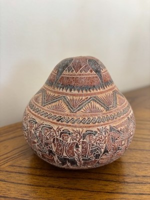 Vintage Small Peruvian Ornate Hand Carved Gourd