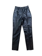 Vakko Vintage Black Leather Pants High Waisted Tapered Pants Size 8
