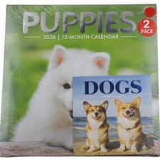 2026 Puppies Dogs 12 Month Wall Calendar 12" x 12" and Mini 6" x 6"