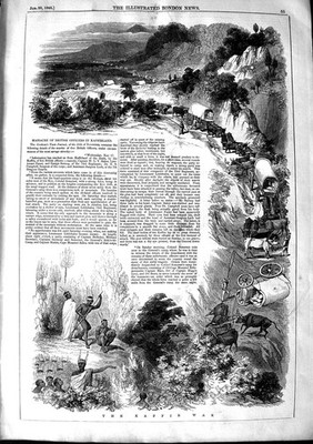 Original alter antiker Druck 1848 Kaffirk Massaker britische Offiziere Kaffirland