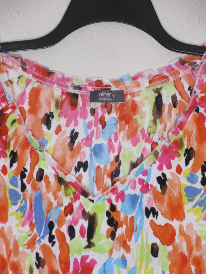 Ninety Clothing Company Women's Floral Print 3/4 Flutter Sleeve Boho Top 1X B46 - Image 2 of 4