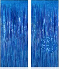 2 Pack Fringe Curtains Backdrops Foil Door Streamers Birthday Party Blue Decor