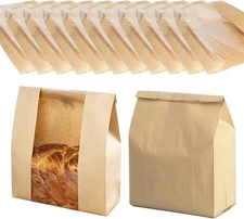 Bread Bags for Homemade Large Paper Bakery Bag with Window 50p, 50 pack 