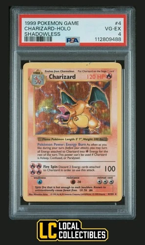 Charizard 4/102 Holo 1999 Base Set Shadowless PSA 4 VG-EX