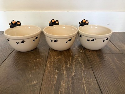 3 Big Sky Carvers Bearfoots Ceramic Cereal Bowls 3D Black Bear by Jeff Fleming
