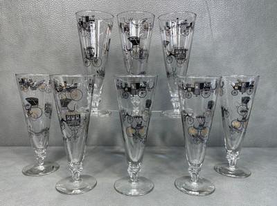 Set of 8 Mid Century Modern MCM Libbey Carriage Buggy Pilsner Champagne Glasses