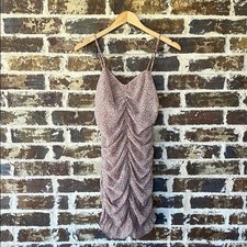 Lulus Walk the Walk Mauve Floral Print Ruched Bodycon Mini Dress Size Small