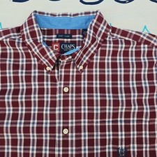 Chaps Ralph Lauren Men's Burgundy Check Button Front Dress Shirt Size XXL