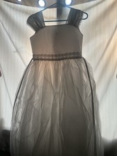 White Tulle Sleeveless Flower Girl Formal Dress with Lace Waist and Lace Trim