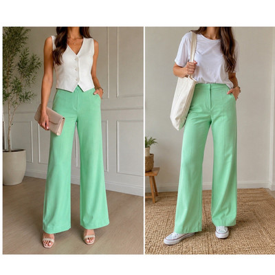 Lala Berlin High Waist Wide Leg Pants Women s Size L  Tailored Flat Front 32x30
