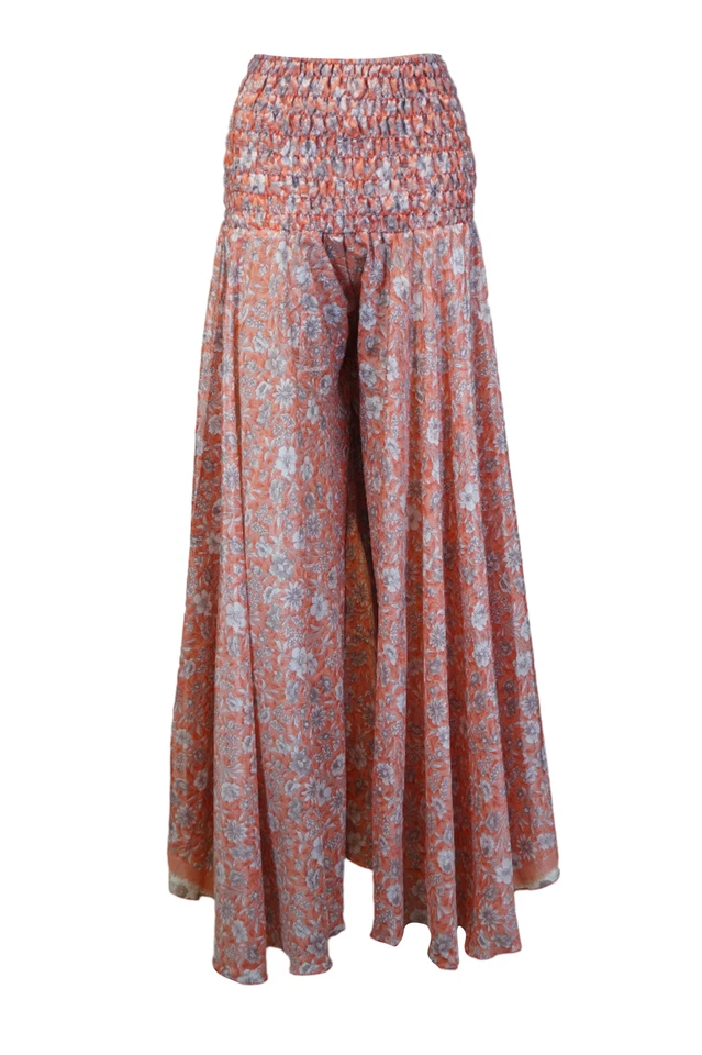 Handmade Blush Pink Boho Floral Palazzo Pants Recycled Sari Chic Hippie Pant S/M - Image 3 of 4