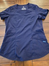 Adar Pro Navy Blue V-Neck Scrubs Top Women s Size XS Stretch