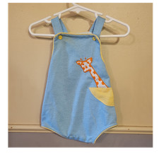 Vintage Carter's Blue Sleeveless Giraffe Romper One-Piece