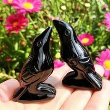 Natural Obsidian Crow Figurine Hand Carved Miniature Bird Statue Home Decor Gift