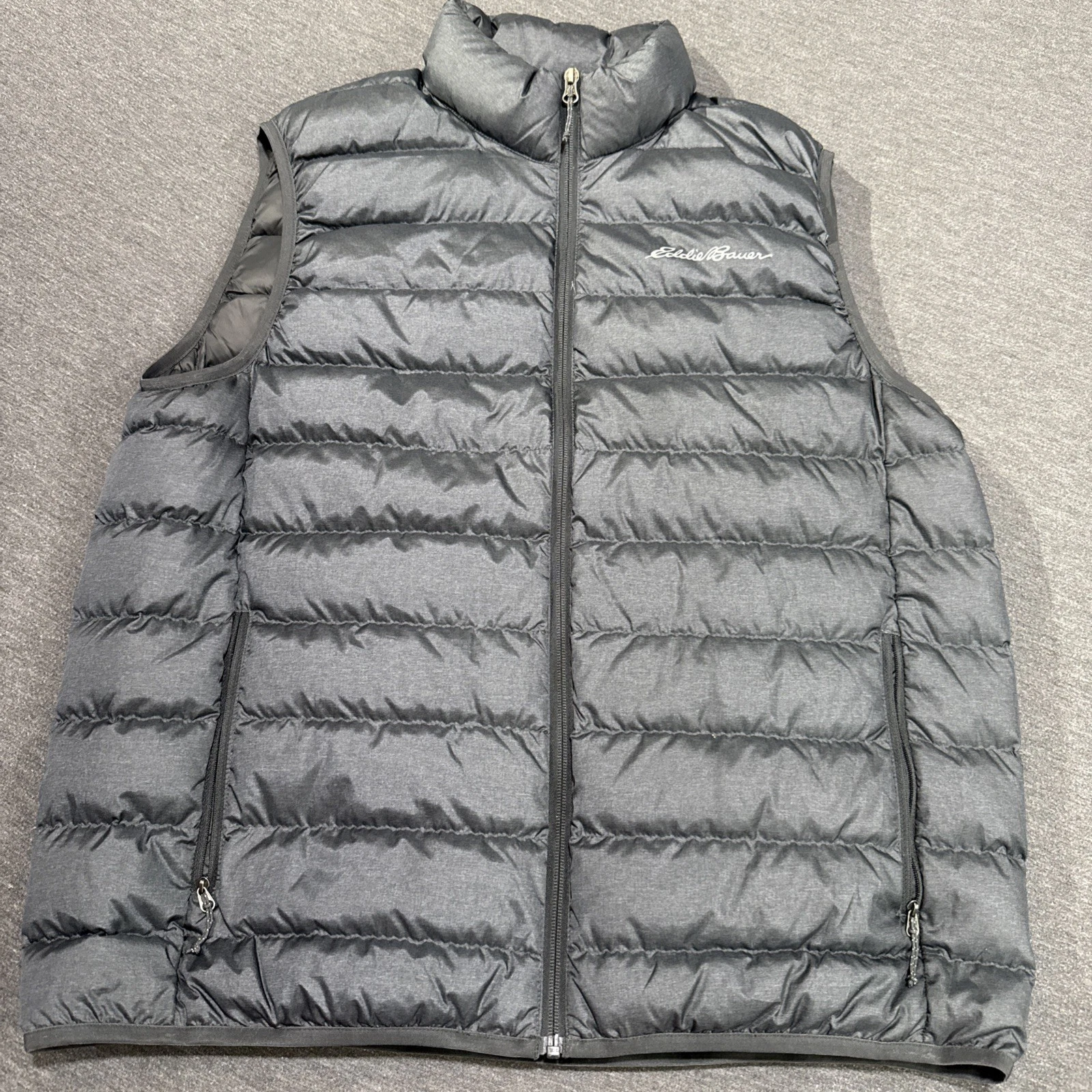 Eddie Bauer Down Vest Men’s L Gray 80/20 Down Feather Puffer Packable Warm