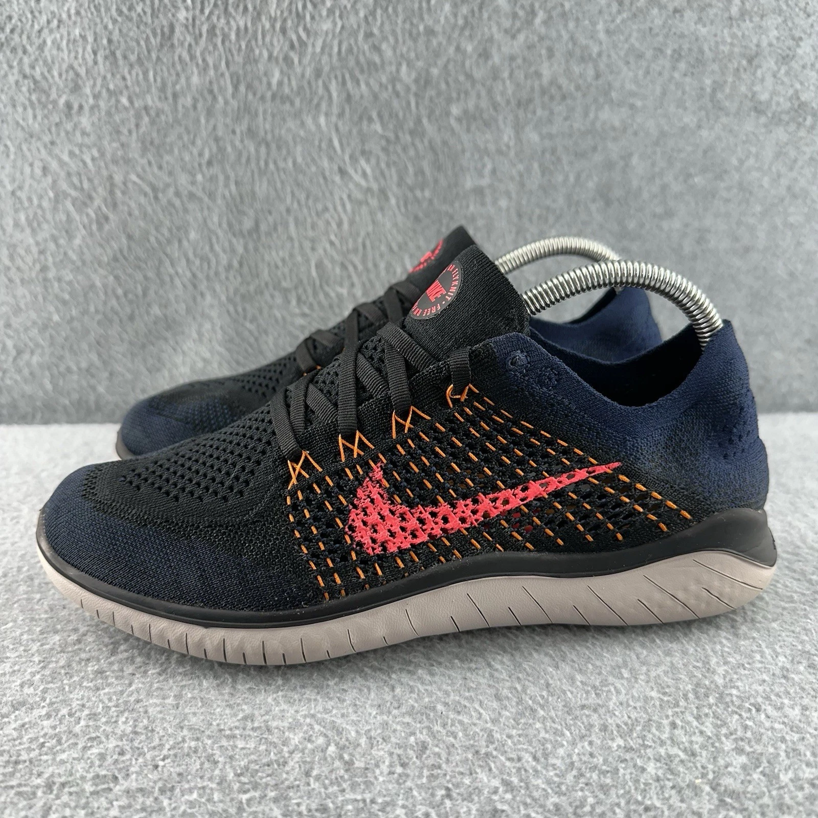 Nike Free RN Flyknit Shoes Mens Size 8 Black Flash Blue Orange Running Sneakers