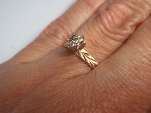 Vintage 10K Gold Engagement Promise Ring GENUINE REAL 1 Point Diamond Size 7 - Picture 3 of 20