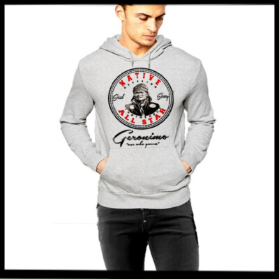 Native American Indian Warrior Hoodie Tribal Legend Grey Pullover Size S-2XL new