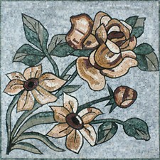 Roses And Pretty Flowers Outlined Garden Design Marble Mosaic