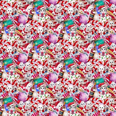 Christmas Fabric | Furry & Bright Kitten Cat Santa Gift Red | Studio E YARD