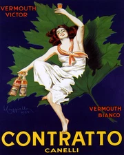 POSTER 1925 CONTRATTO VERMOUTH GIRL GRAPE LEAF CAPPIELLO VINTAGE REPRO FREE S/H