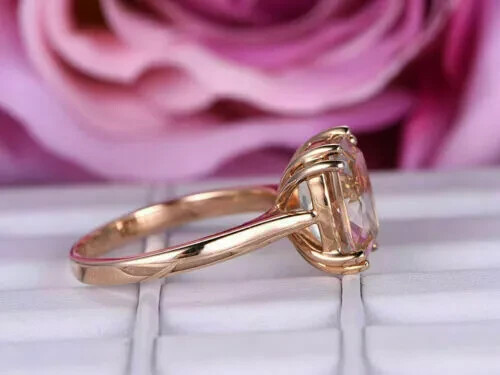 14K Rose Gold Plated 2Ct Cushion Cut Lab-Created Morganite Women Wedding Ring - Bild 3 von 5