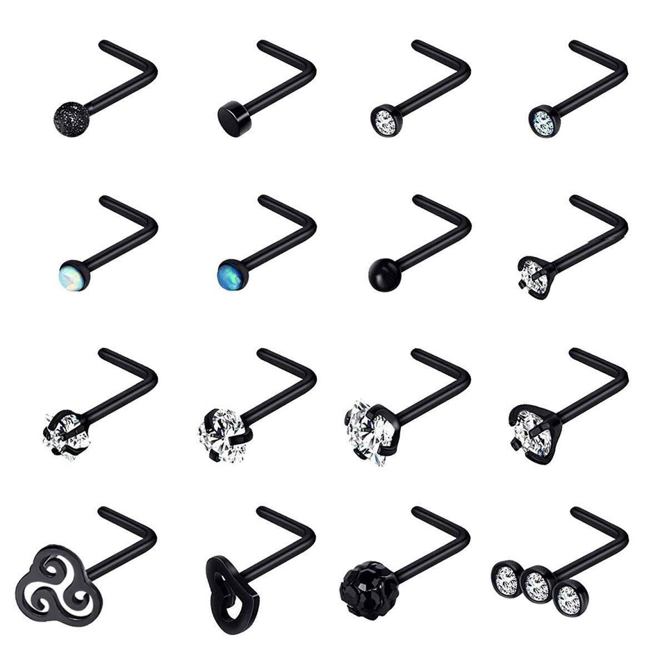 10x Rhinestone Stainless Steel Nose Ring Studs Screw Hoop Body Piercing Jewelry