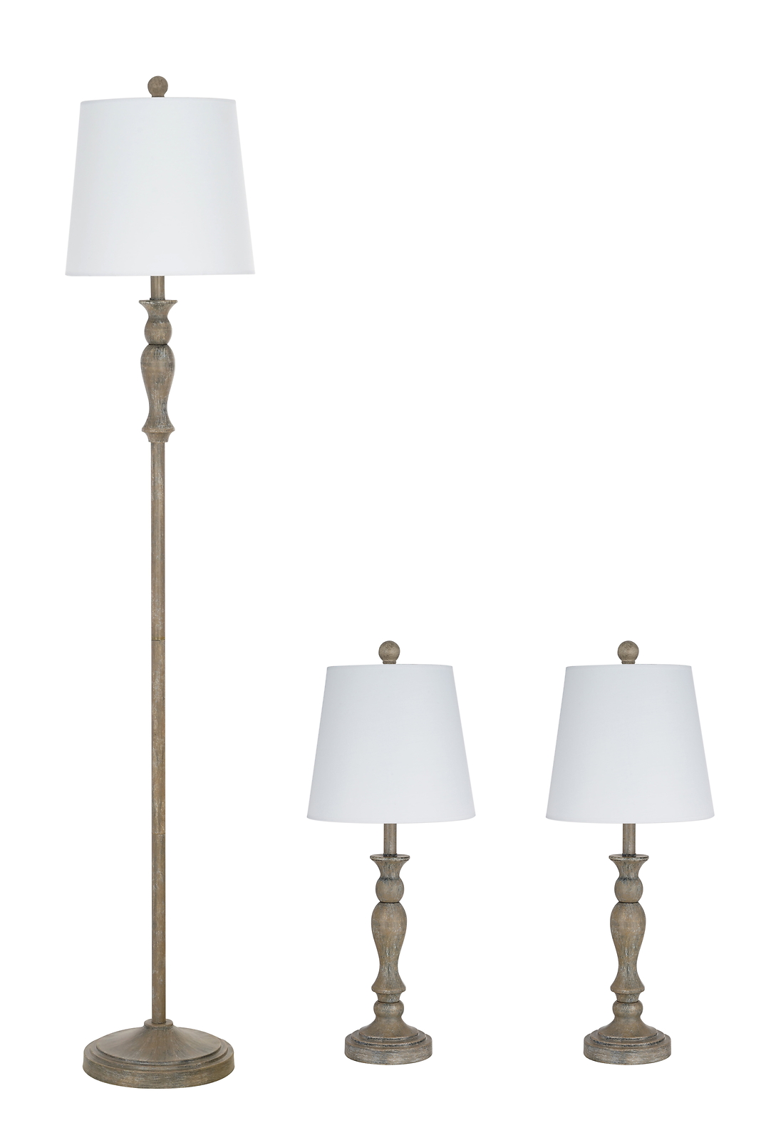 Modern Farmhouse Wood Finish 3-Piece Table and Floor Lamp Set