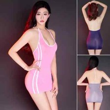 See Through Lingerie Backless Bodycon Mini Dress Halter Club Party Dress Women