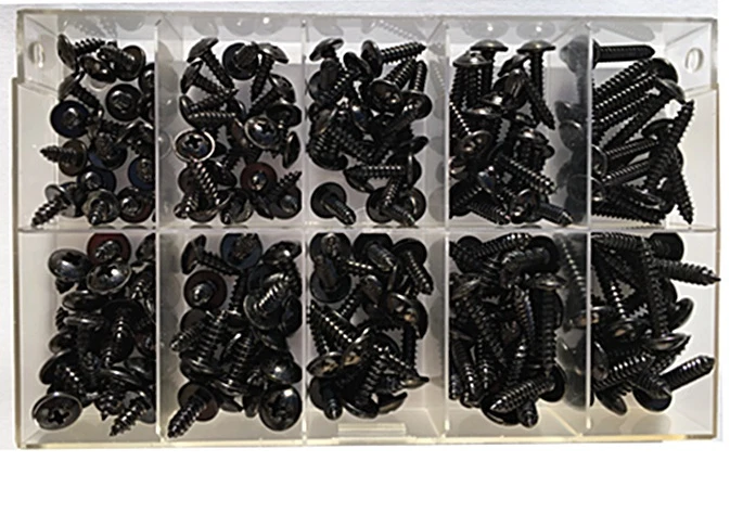 Blechschrauben-Sortiment Flachkopf DIN968 Schwarz Verzinkt 3,5 + 3,9mm 190 Stück