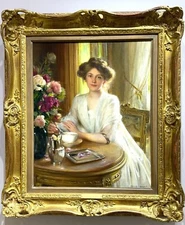 Old Master Art Antique classical style Oil Painting noblewoman girl on canvas30"