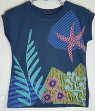 The Tea Collection Little Girl Sz 4 Top Short Sleeve Navy Leaves/Starfish/Flower