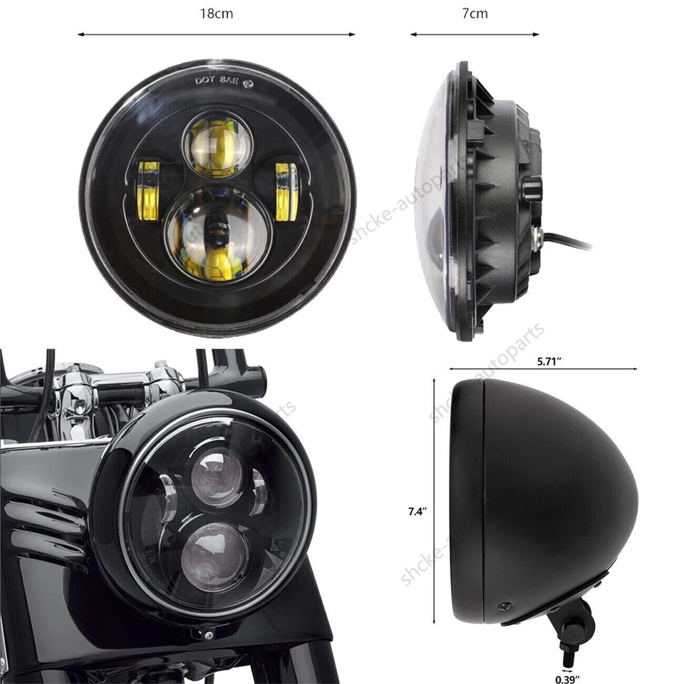 7" inch LED Headlight + Housing Bucket For Harley Honda Shadow Aero 750 VT750C - Imagem 3 de 4